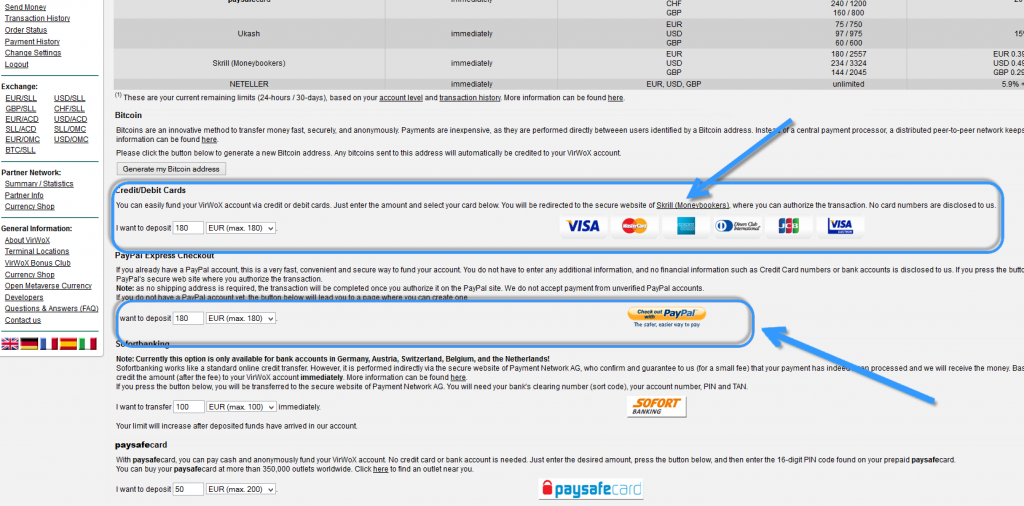 virwox payment methods